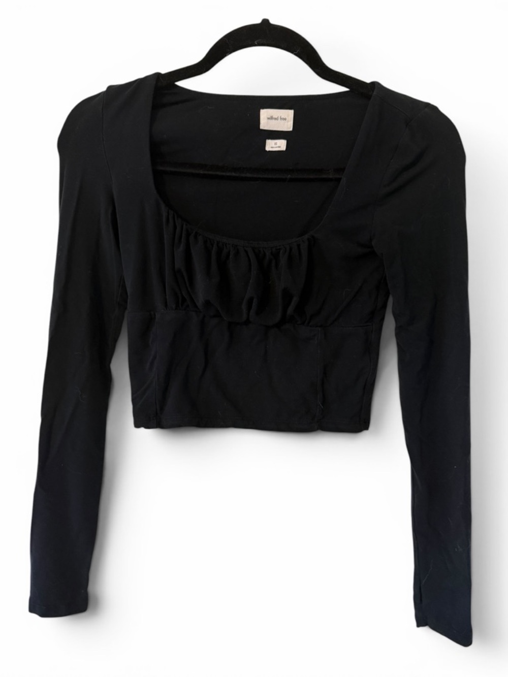 Wilfred - Aritzia Free Orbit Black Long-Sleeve Cropped Scoop Top XS
